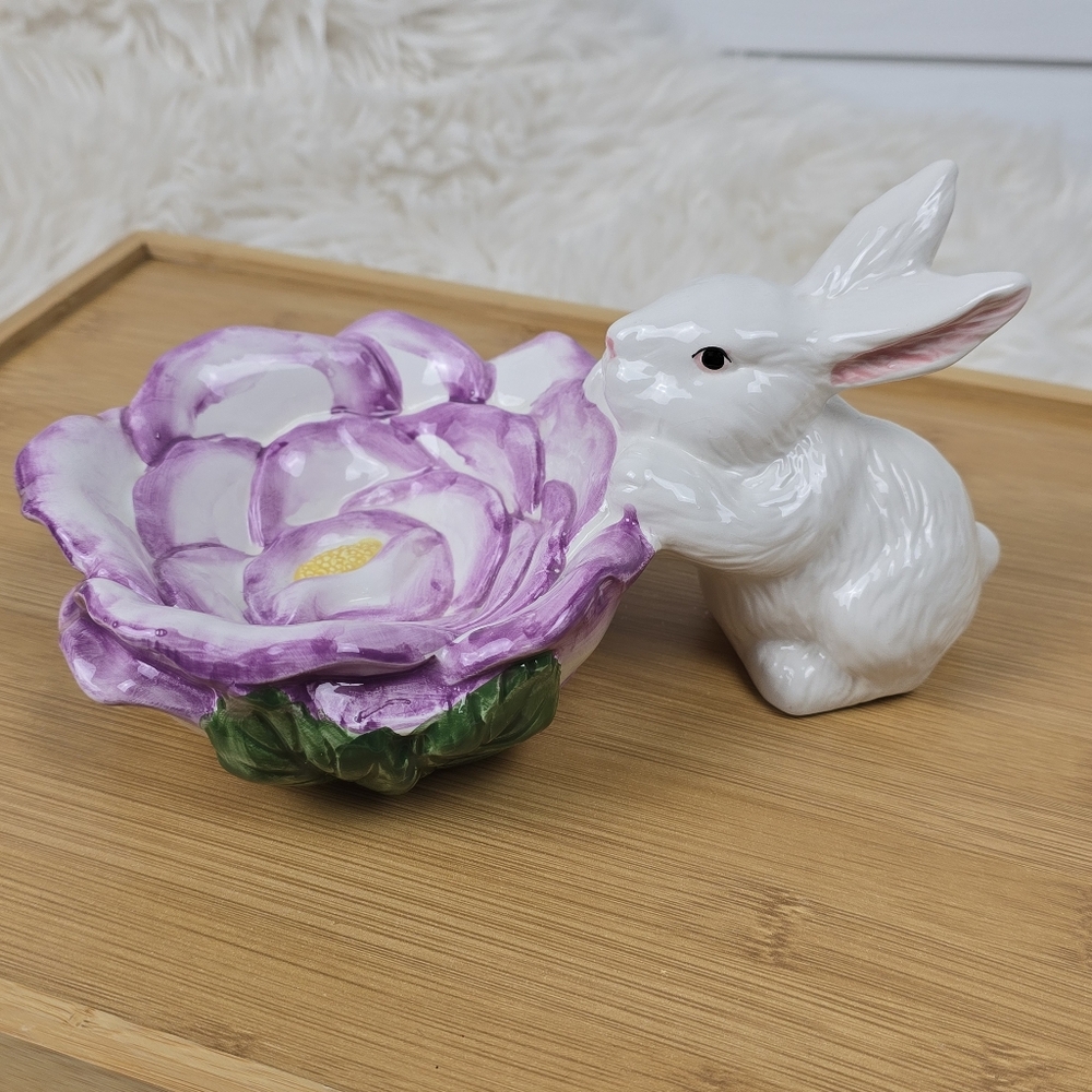 Ceramic Bunny with Attached Dish Vintage